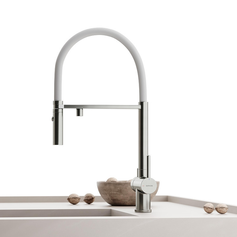 Смеситель для кухни Sancos Imola SC4010BNwh с белым изливом цвет Никель брашированный