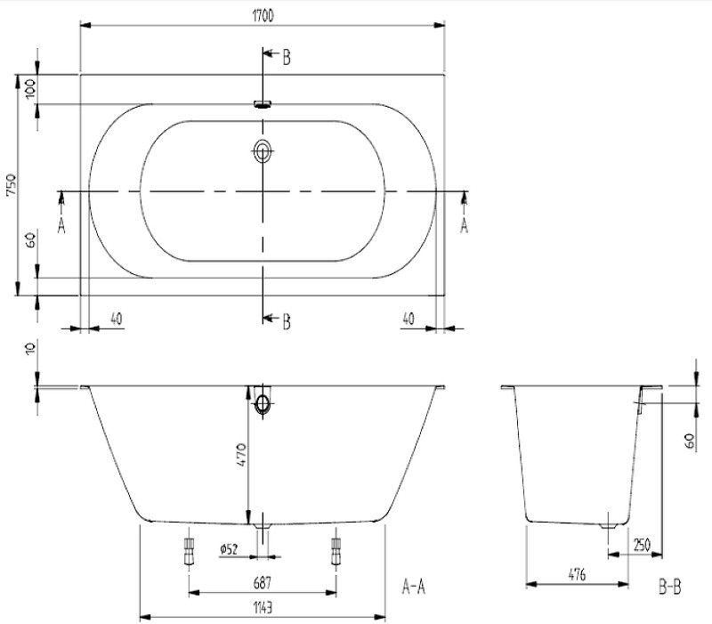 Квариловая ванна Villeroy&Boch Oberon 2.0 170x75 UBQ170OBR2DV-01 без гидромассажа