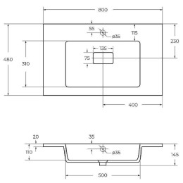 Раковина Cezares 80 CZR-800/480-LV-MR-PRS
