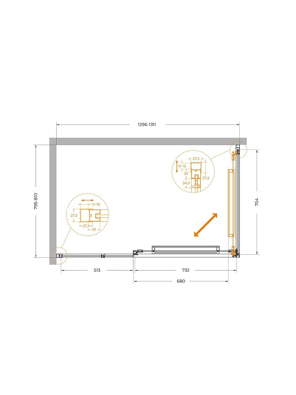 Душевой уголок Cezares Lux 130x80 LUX-AH-FS-11-130/80-C-CR