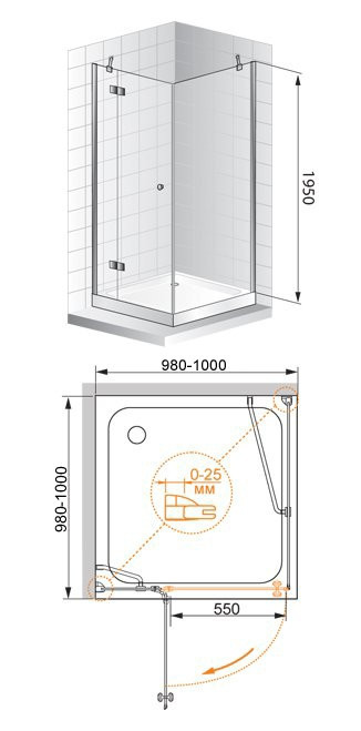 Душевой уголок Cezares Verona A-1 100x100 VERONA-W-A-1-100-P-Cr-L