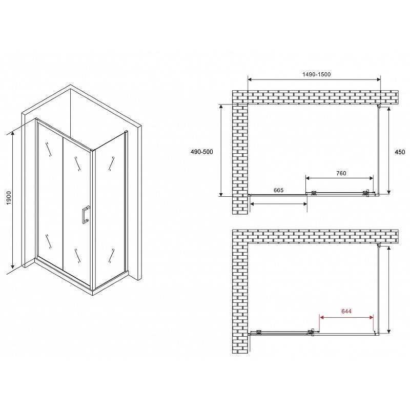 Душевой уголок Abber Schwarzer Diamant 150x50 AG301505-S505