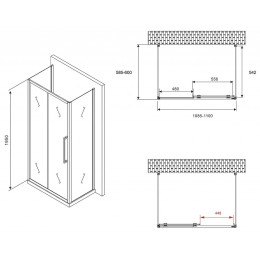 Душевой уголок Abber Schwarzer Diamant 110x60 AG30110MH-S60M-S60M профиль Хром стекло матовое