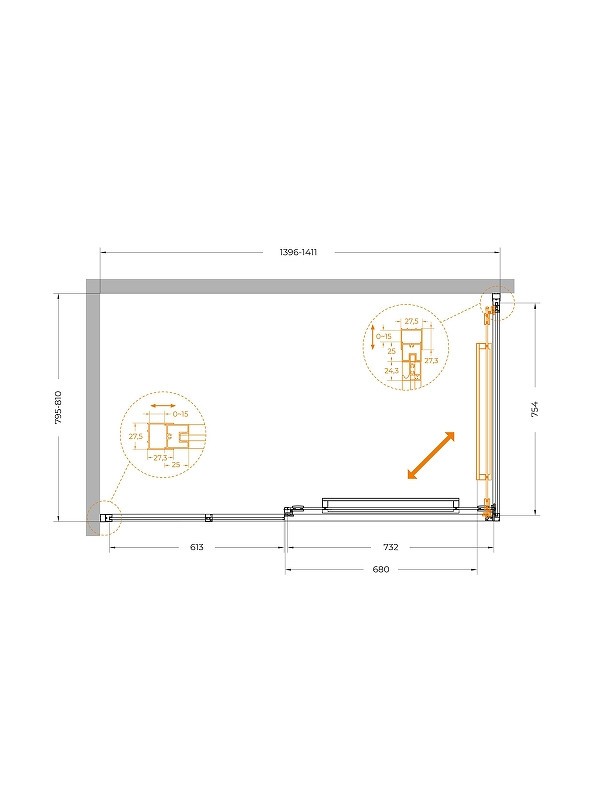 Душевой уголок Cezares Lux 140x80 LUX-AH-FS-11-140/80-C-CR