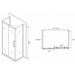 Душевой уголок Abber Schwarzer Diamant 100x80 AG30100MH-S80M-S80M профиль Хром стекло матовое