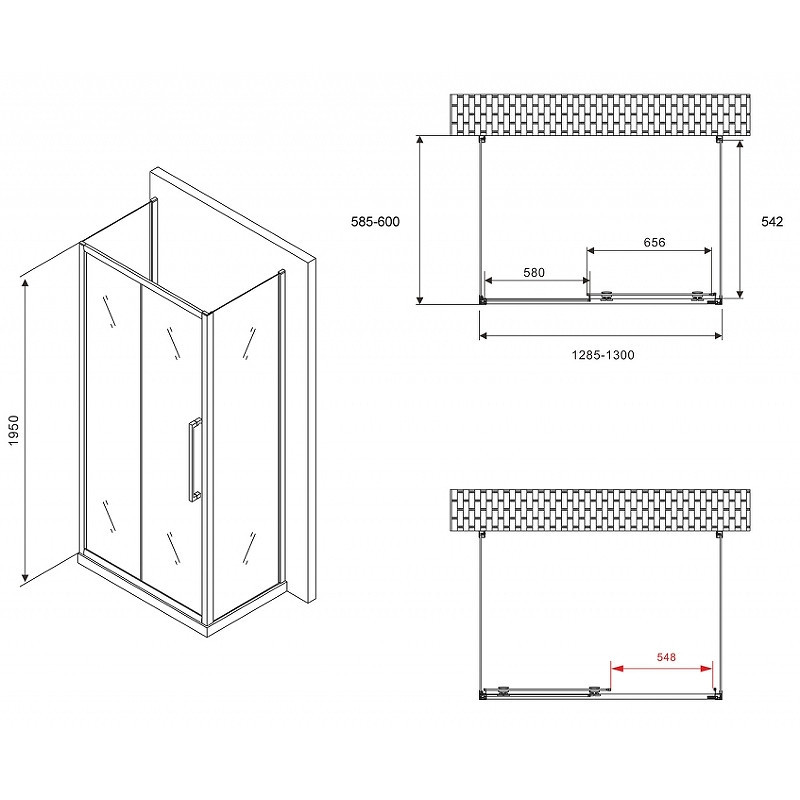 Душевой уголок Abber Schwarzer Diamant 130x60 AG30130MH-S60M-S60M профиль Хром стекло матовое