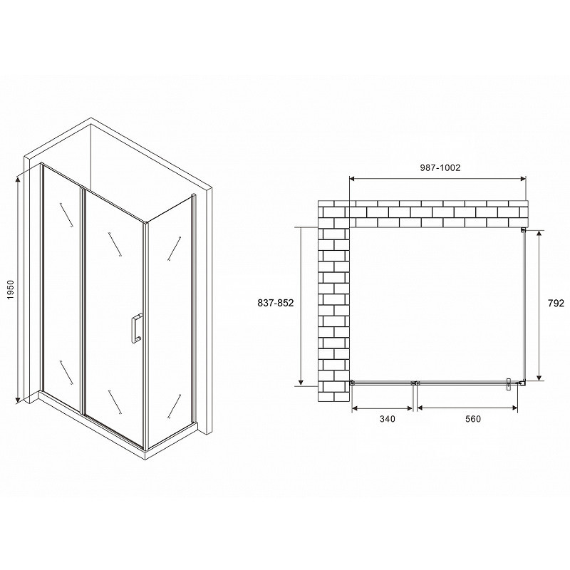 Душевой уголок Abber Sonnenstrand 100х85 AG04100MS-S85M профиль Хром стекло матовое