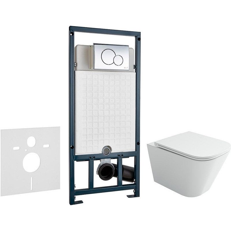 Комплект унитаза Ceramicanova Union CN4009T с сиденьем Микролифт и инсталляцией WeltWasser WW Marberg 507 10000005949+10000005952 с клавишей смыва Хром глянцевый