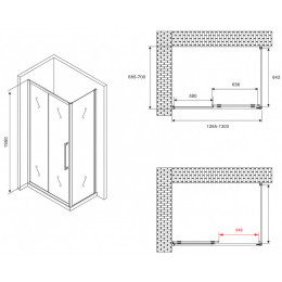 Душевой уголок Abber Schwarzer Diamant 130x70 AG30130BMH-S70BM профиль Черный стекло матовое