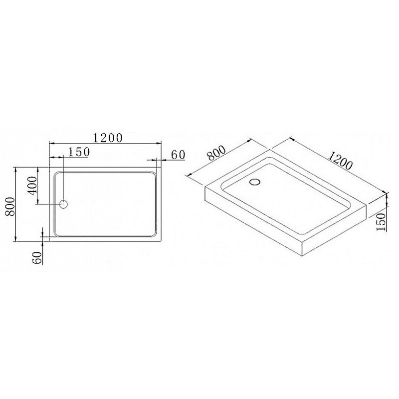 Акриловый поддон для душа Cezares Tray A 120х80 TRAY-A-AH-120/80-15-W0