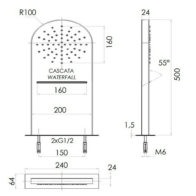 Верхний душ Remer 350MMCANOX
