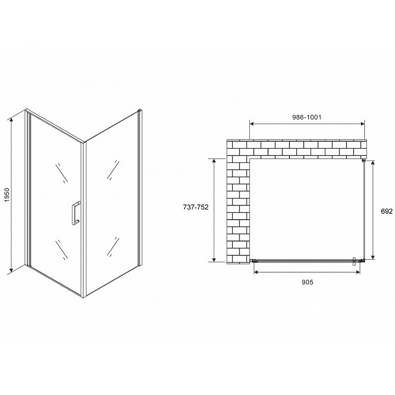 Душевой уголок Abber Sonnenstrand 100x75 AG04100B-S75B профиль Черный стекло прозрачное
