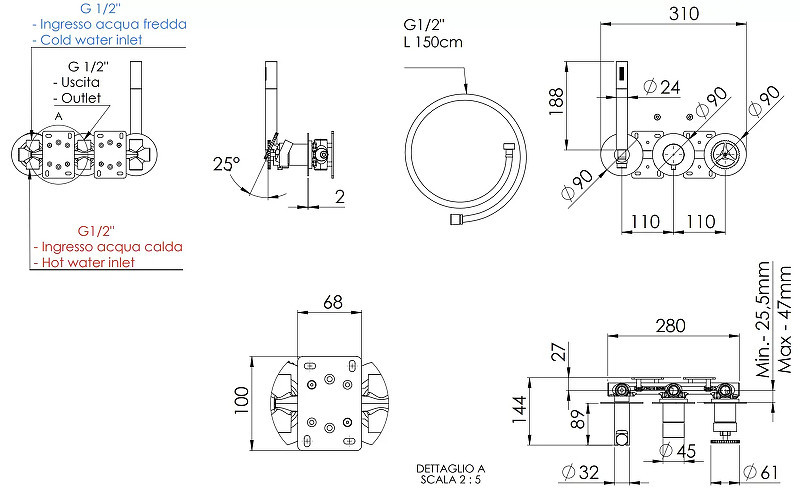 Смеситель для душа Remer Chrono CH97D2PNO цвет Черный матовый