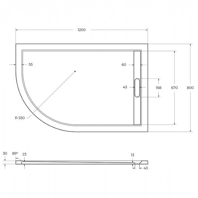 Душевой поддон из искусственного камня Cezares Tray AS 120x80 R TRAY-AS-RH-120/80-30-W-R