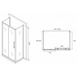 Душевой уголок Abber Schwarzer Diamant 130x80 AG30130MH-S80M-S80M профиль Хром стекло матовое