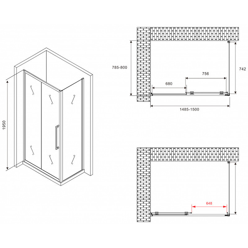 Душевой уголок Abber Schwarzer Diamant 150x80 AG30150BMH-S80BM профиль Черный стекло матовое