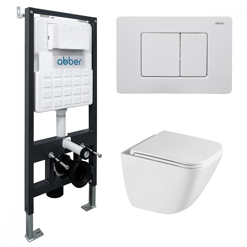 Комплект унитаза с инсталляцией Abber Rechteck AC1220TC-AC0105-AC0120MW цвет Белый с сиденьем Микролифт