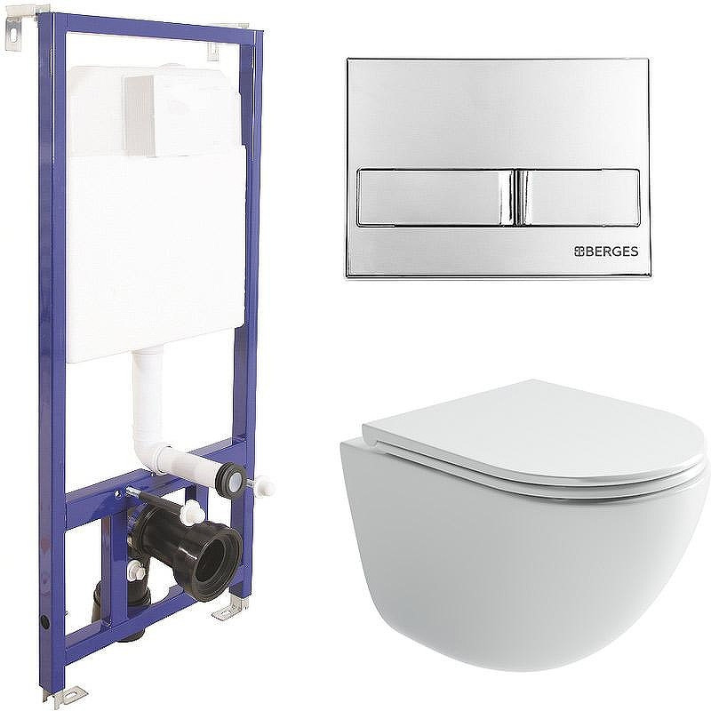 Комплект унитаза Ceramicanova Vogue CN4008T с инсталляцией Berges Novum L3 040213 с сиденьем Микролифт и клавишей смыва Хром