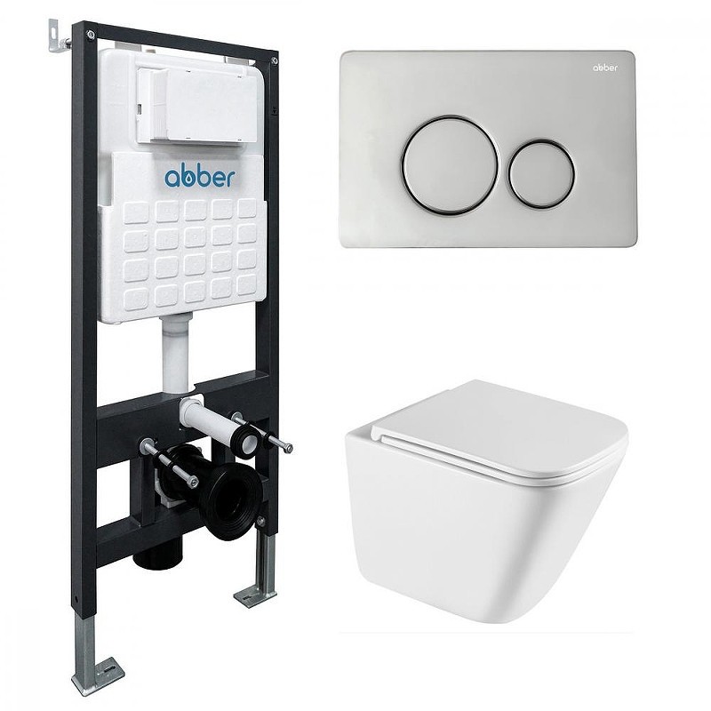 Комплект унитаза с инсталляцией Abber Rechteck AC1219TC-AC0105-AC0121 цвет Белый с сиденьем Микролифт