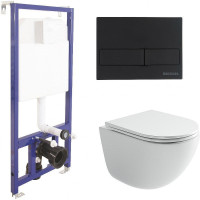 Комплект унитаза Ceramicanova Vogue CN4008T с инсталляцией Berges Novum L5 040215 с сиденьем Микролифт и Черной матовой клавишей смыва