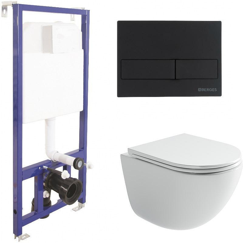 Комплект унитаза Ceramicanova Vogue CN4008T с инсталляцией Berges Novum L5 040215 с сиденьем Микролифт и Черной матовой клавишей смыва