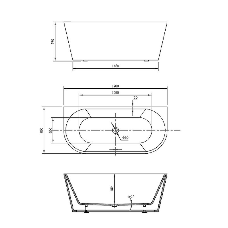 Акриловая ванна Vincea 170x80 VBT-421-1700MB
