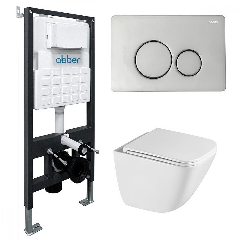 Комплект унитаза с инсталляцией Abber Rechteck AC1220TC-AC0105-AC0121 цвет Белый с сиденьем Микролифт