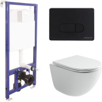 Комплект унитаза Ceramicanova Vogue CN4008T с инсталляцией Berges Novum D5 040235 с сиденьем Микролифт и Черной матовой клавишей смыва