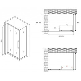 Душевой уголок Abber Schwarzer Diamant 150x60 AG30150MH-S60M профиль Хром стекло матовое