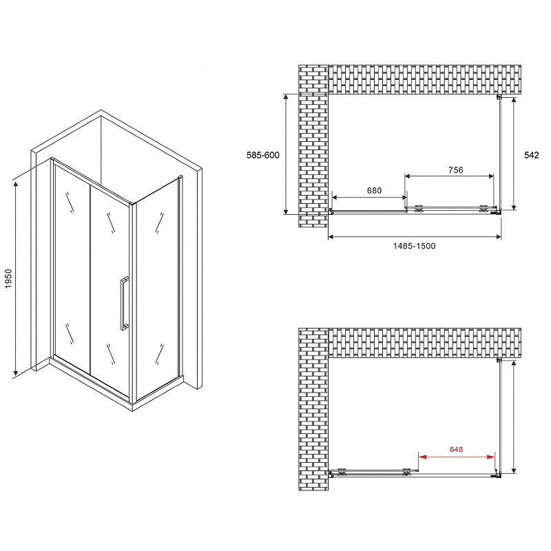 Душевой уголок Abber Schwarzer Diamant 150x60 AG30150MH-S60M профиль Хром стекло матовое