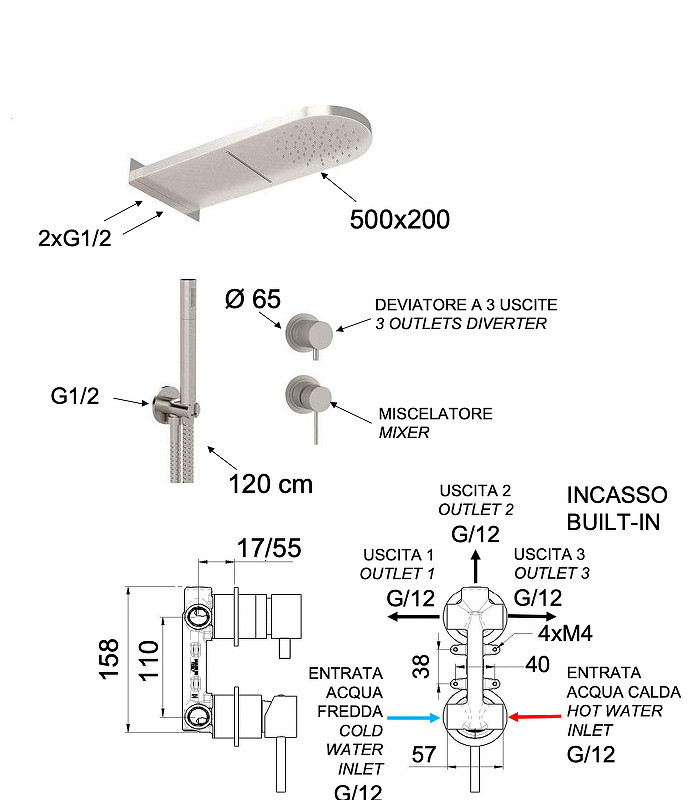 Душевая система Remer X Style Inox SSX93PS02MMCA цвет Нержавеющая сталь