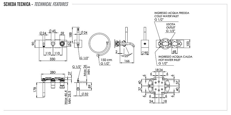 Смеситель для ванны Remer Element ET53D2 цвет Хром