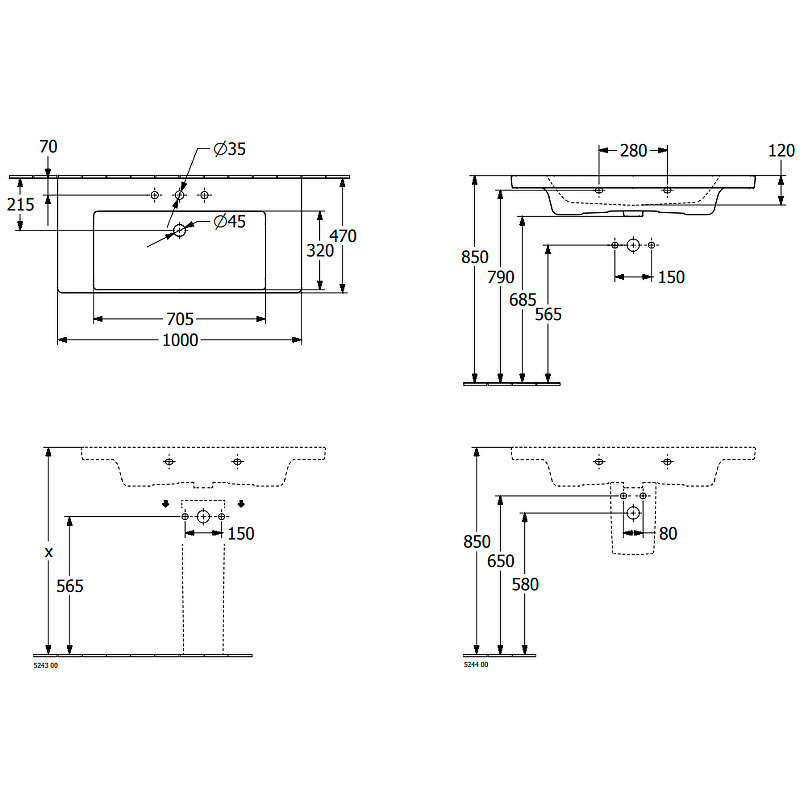Раковина Villeroy&Boch Subway 3.0 100 4A70A501 Альпийский белый