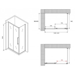 Душевой уголок Abber Schwarzer Diamant 140x60 AG30140MH-S60M профиль Хром стекло матовое