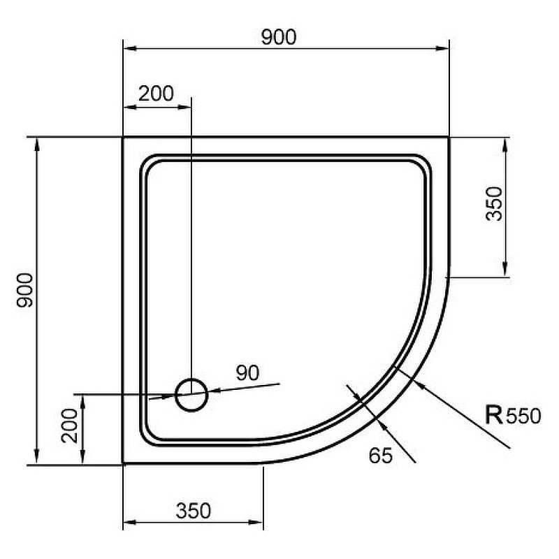 Душевой поддон из стеклокомпозита Cezares Tray SMC 90x90 Tray-M-R-90-550-35-W