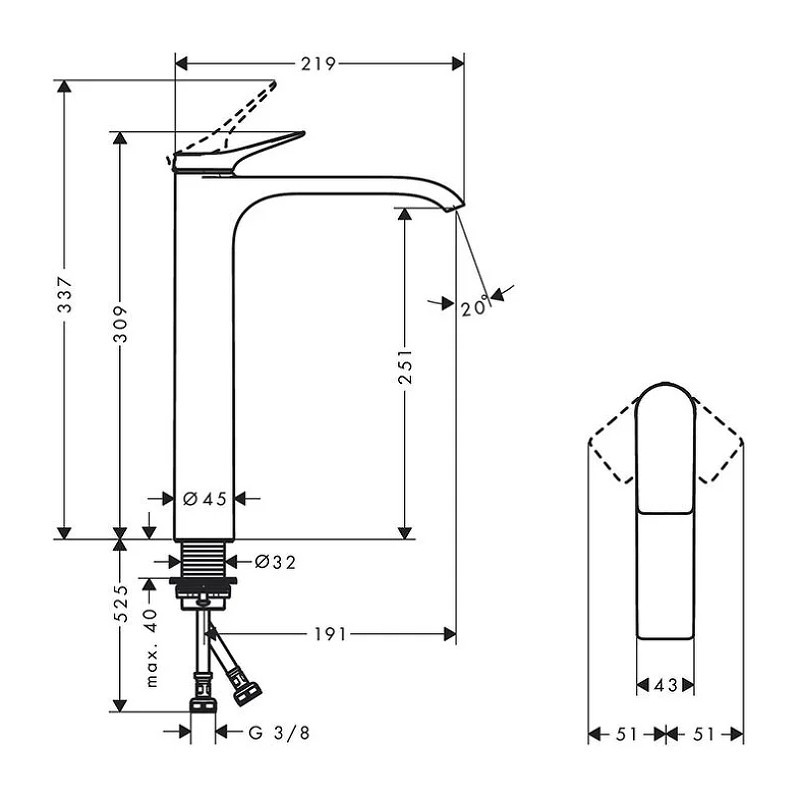 Смеситель для раковины Hansgrohe Vivenis 75042670 черный матовый