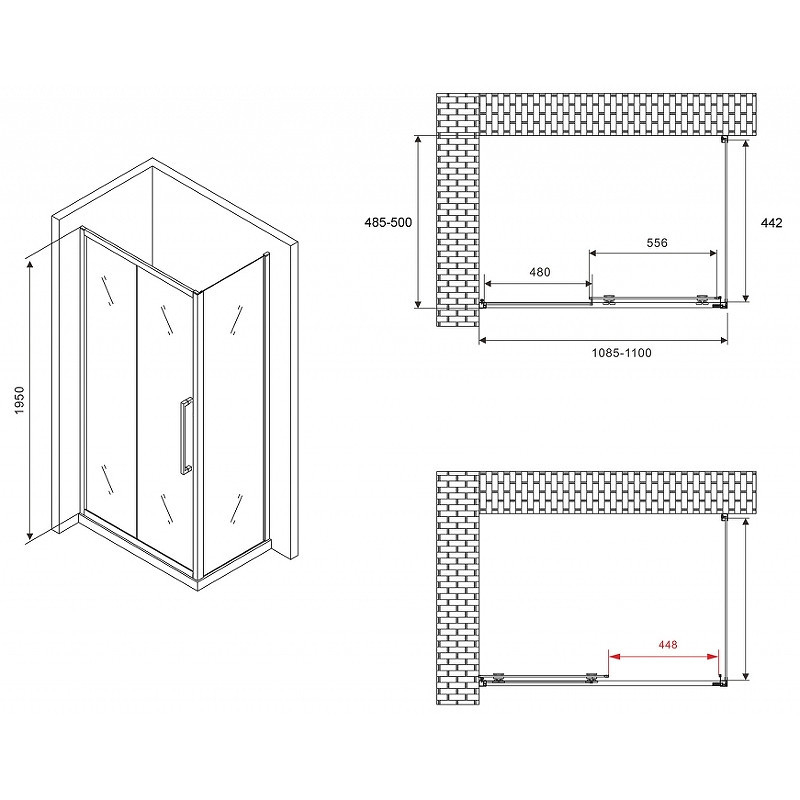 Душевой уголок Abber Schwarzer Diamant 110x50 AG30110BH-S50B профиль Черный стекло прозрачное