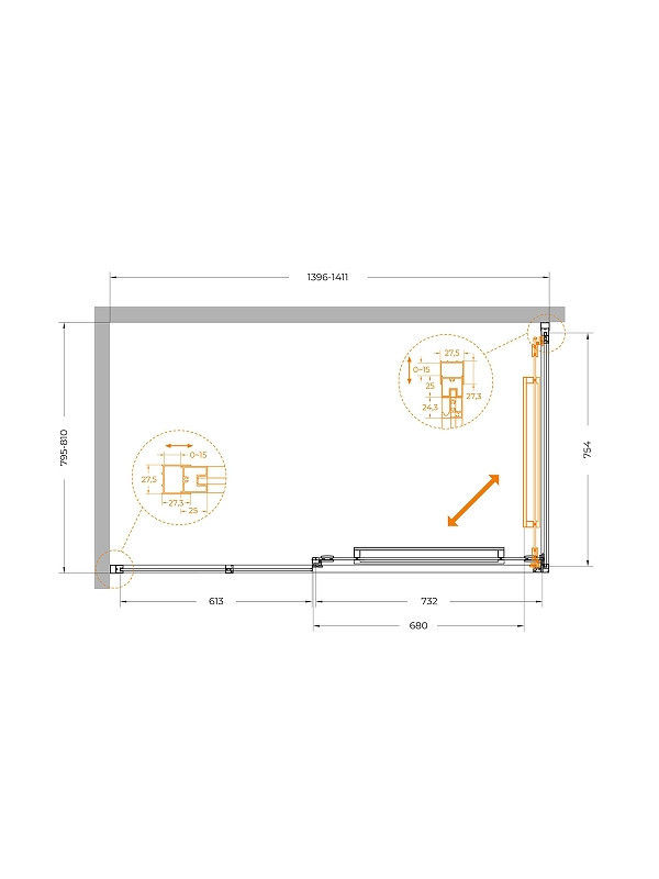 Душевой уголок Cezares Lux 140x80 LUX-AH-FS-11-140/80-C-GM