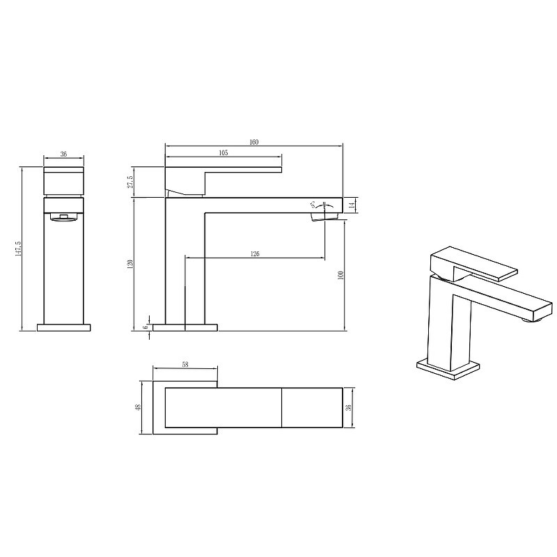 Смеситель для раковины Boheme Qubic 471-SGM