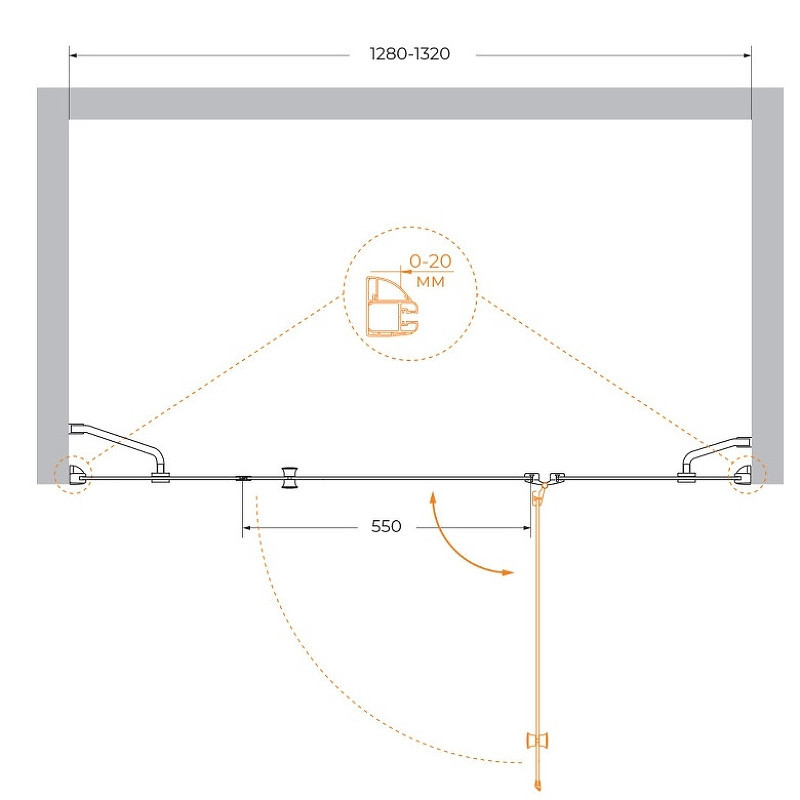 Душевая дверь Cezares Verona 130 R VERONA-W-B-13-30+60/40-P-Cr-R