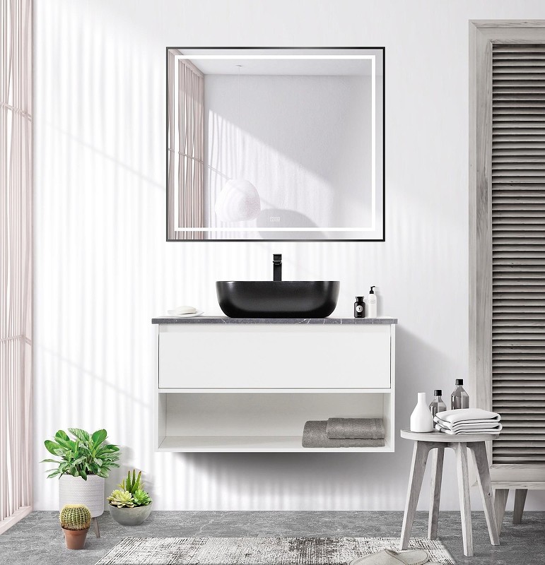 Зеркало BelBagno Kraft 90 SPC-KRAFT-900-800-LED-TCH-WARM-NERO с подсветкой