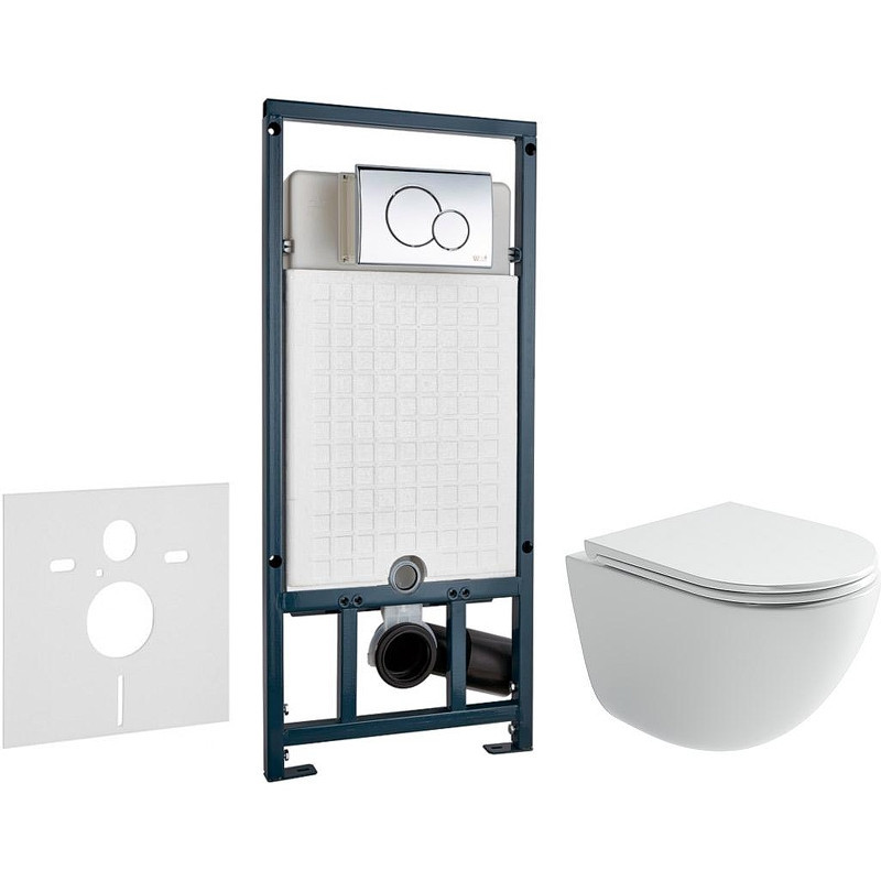 Комплект унитаза Ceramicanova Vogue CN4008T с сиденьем Микролифт и инсталляцией WeltWasser WW Marberg 507 10000005949+10000005952 с клавишей смыва Хром глянцевый
