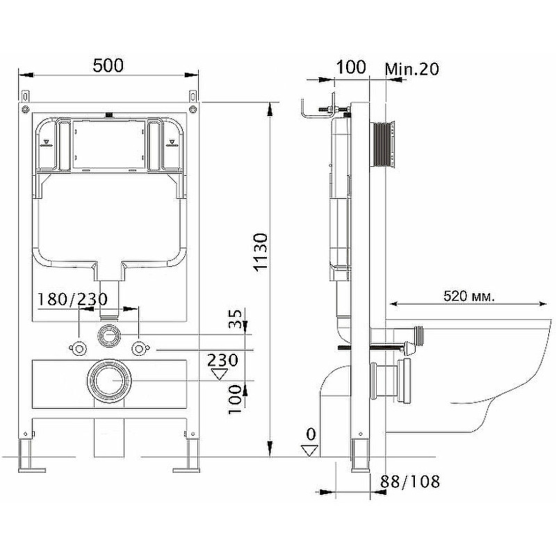 Комплект унитаза Vincea Globo VT1-14S с инсталляцией WellWant Standart 50 WWISI1110B
