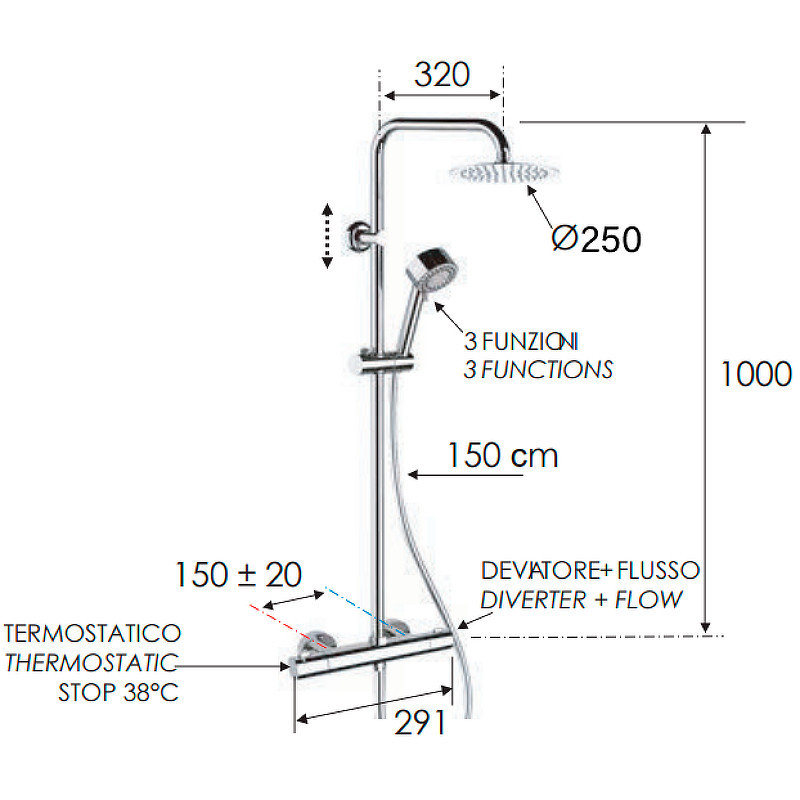 Душевая система Remer Elegance EQ32XUFM25 с термостатом