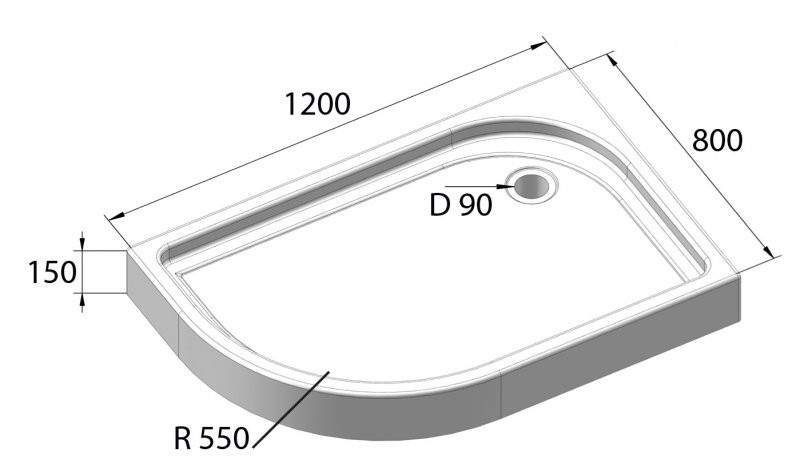 Акриловый поддон для душа BelBagno Tray 120x80x15 TRAY-BB-RH-120/80-550-15-W-R