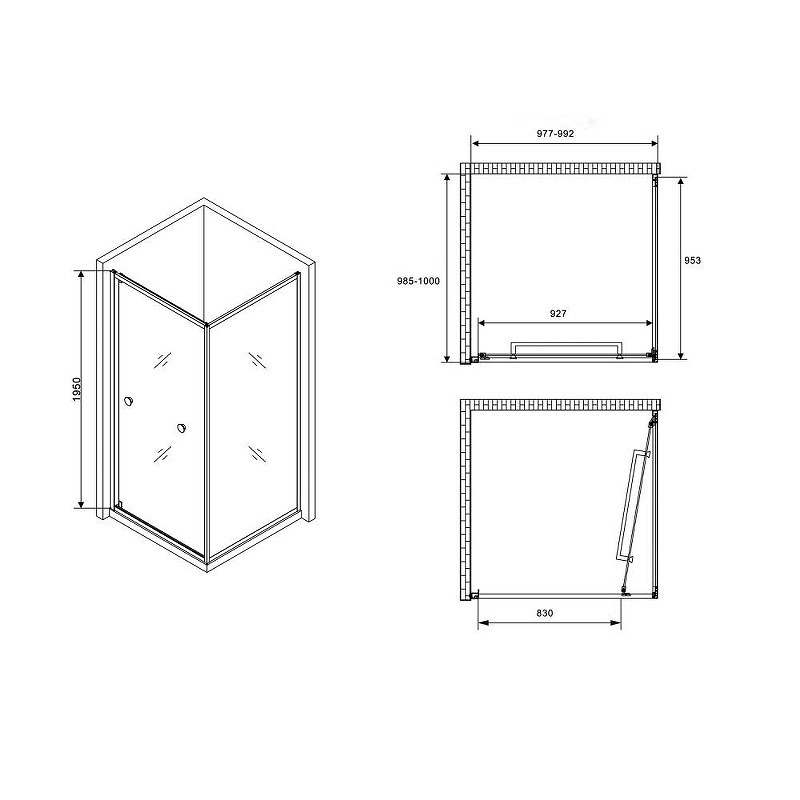 Душевой уголок Abber Schwarzer Diamant 100x100 AG0A100B профиль Черный стекло прозрачное
