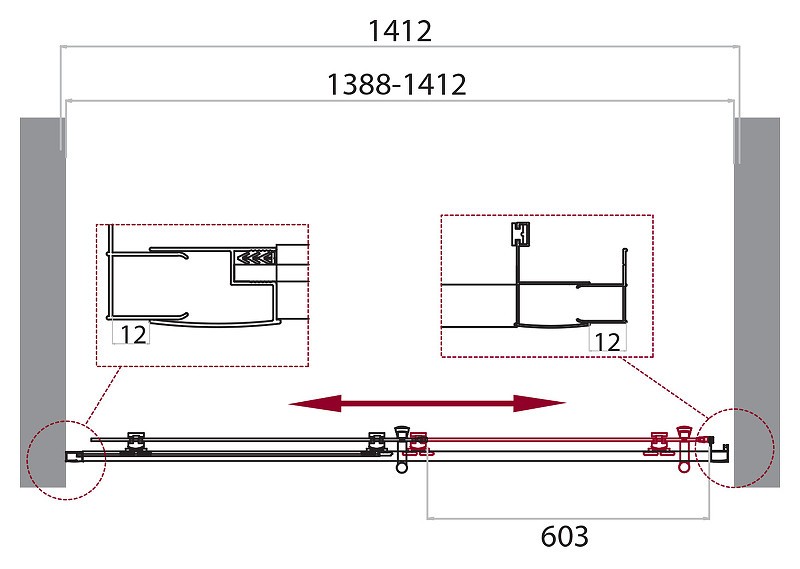 Душевая дверь BelBagno Uno 140 UNO-195-BF-1-140-C-NERO