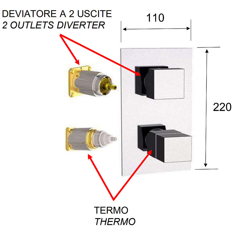 Смеситель для душа Remer Qubica Thermo QT92KBBO с термостатом