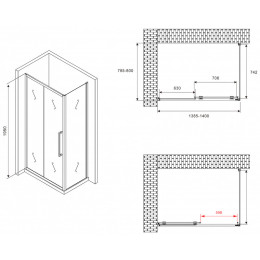Душевой уголок Abber Schwarzer Diamant 140x80 AG30140BMH-S80BM профиль Черный стекло матовое