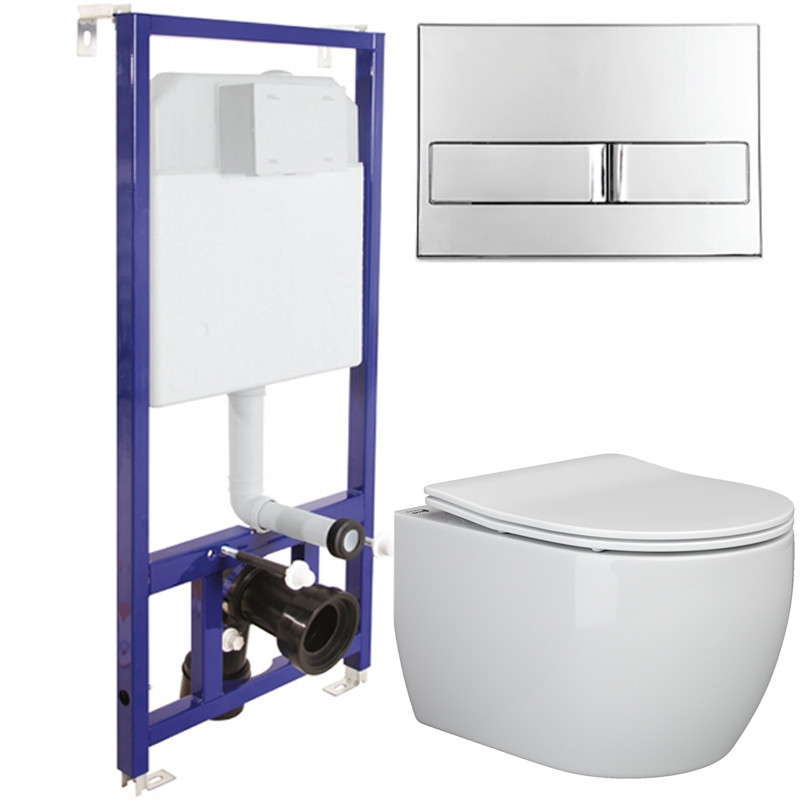 Унитаз Ceramicanova Play CN3001 с инсталляцией Berges Novum L3 040213 с сиденьем Микролифт с кнопкой Хром